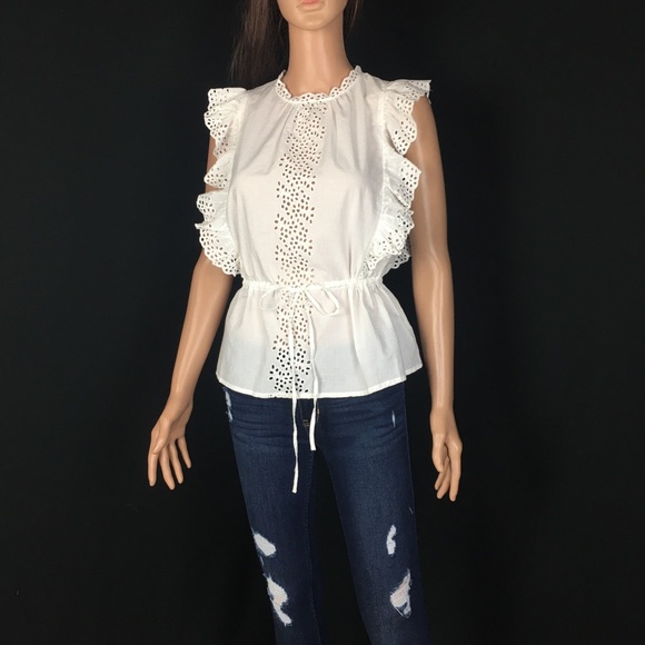 Aware White Eyelet Flutter Sleeve Top - Picture 2 of 9